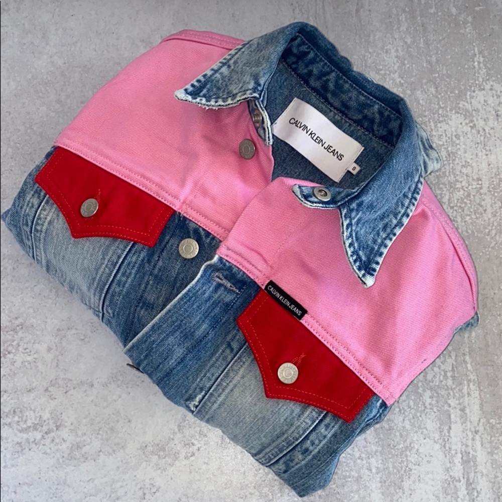 CALVIN KLEIN colorblock denim jacket NWOT